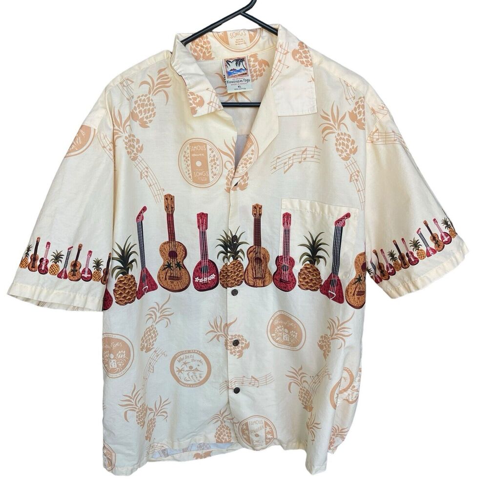 Hawaiian Togs‎ Mens Shirt Extra Large XL Button Up Cotton Camp Shirt Guitar Luau